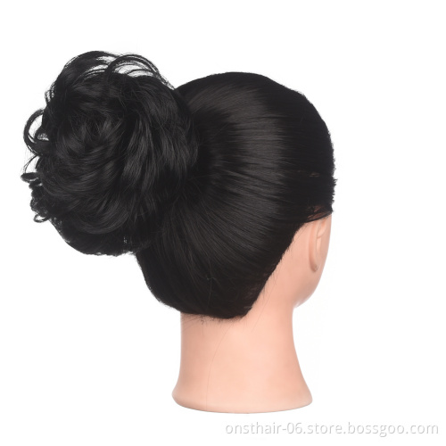 Onst Synthetic Flexible Hair Juda bun Scrunchy Chignon Elastic Messy Wavy Scrunchies For Ponytail Extensions Woman Hair Bun